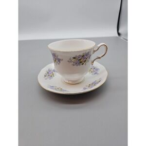 Queen Anne Teacup & Saucer Bone China England Blue mixed colors Floral Gold Trim